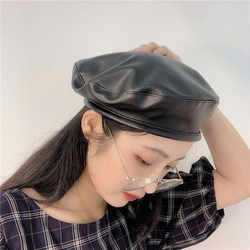 Adjustable Painter Cap, Leather Beret Hat, PU Beret Accessory - available at Sparq Mart