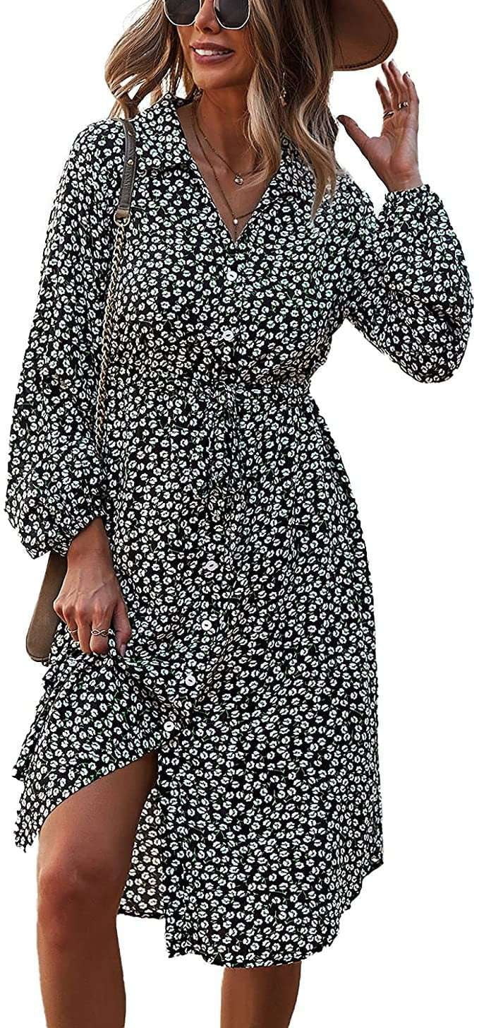 Long Sleeve Dress, Printed Midi Dress, Winter Fashion Dress - available at Sparq Mart