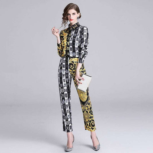 Barak print suit, lapel fashion set, long sleeve outfit - available at Sparq Mart