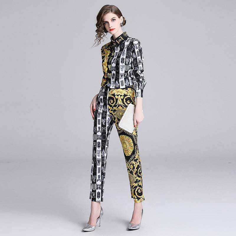 Barak print suit, lapel fashion set, long sleeve outfit - available at Sparq Mart