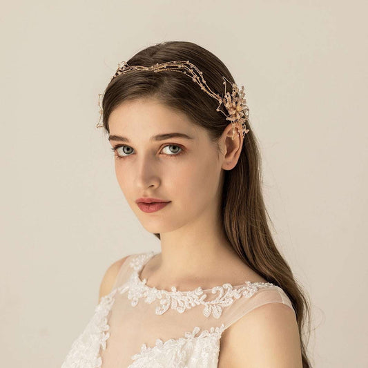 Beaded bridal headband, gold, hair accessories - available at Sparq Mart