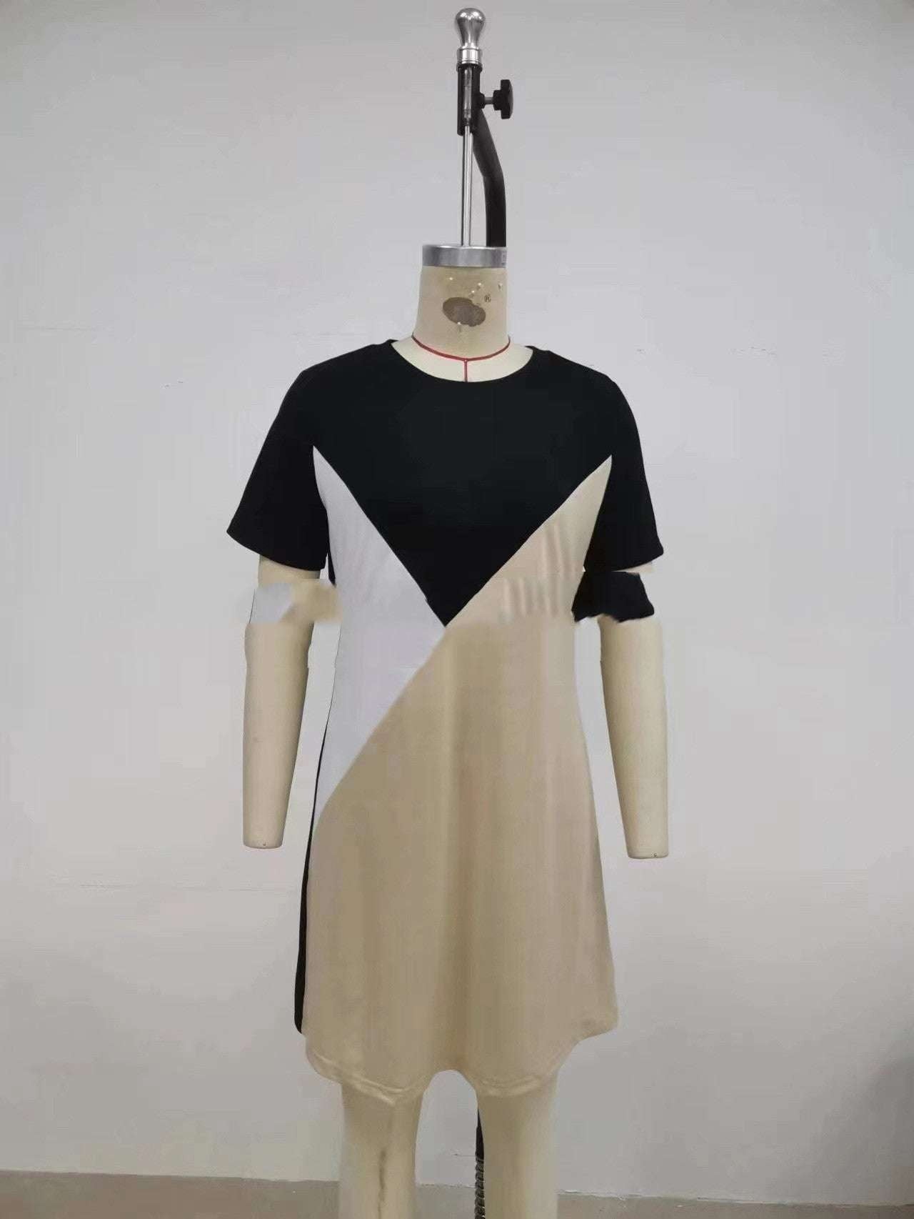 Beige Bodycon Dress, Contrast Panel Dress, Slimming Dress Outfit - available at Sparq Mart