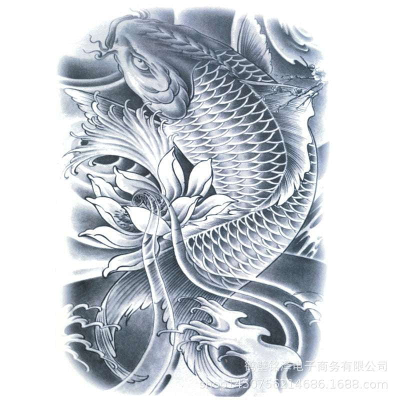 Carp Tattoo Designs, Lotus Body Art, Waterproof Tattoo Decals - available at Sparq Mart