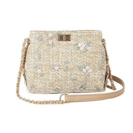 Boho Chain Handbag, Embroidered Straw Bag, Lace Square Purse - available at Sparq Mart