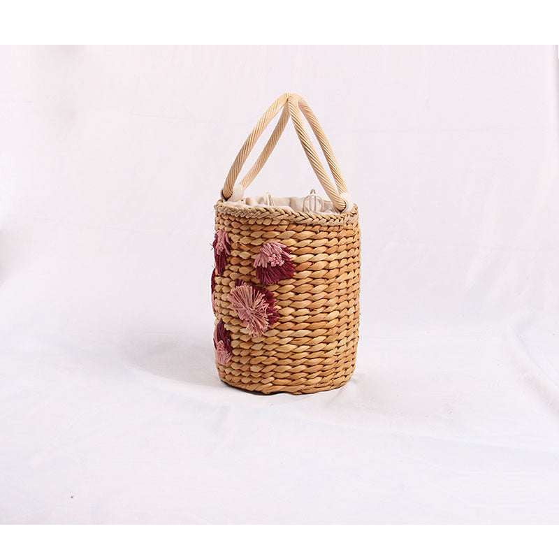 Bohemian Bucket Handbag, Embroidered Straw Tote Bag, Hand-Woven Floral Purse - available at Sparq Mart