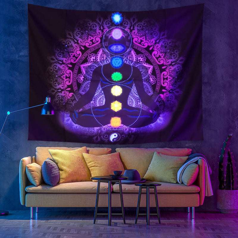 Bohemian Moon Wall Tapestry, Celestial Room Decoration, UV Reactive Wall Hanging - available at Sparq Mart