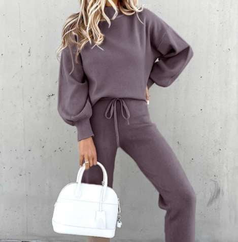 Casual Sweater Outfit, High Collar Suit, Solid Color Trousers - available at Sparq Mart