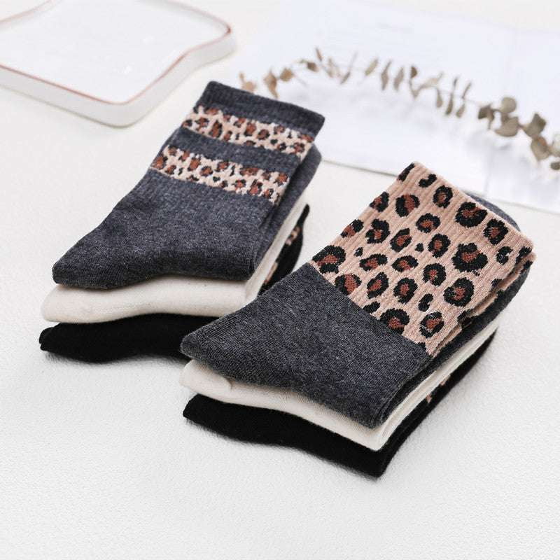 Japanese Style Stockings, Leopard Print Socks, Women's Cotton Socks - available at Sparq Mart