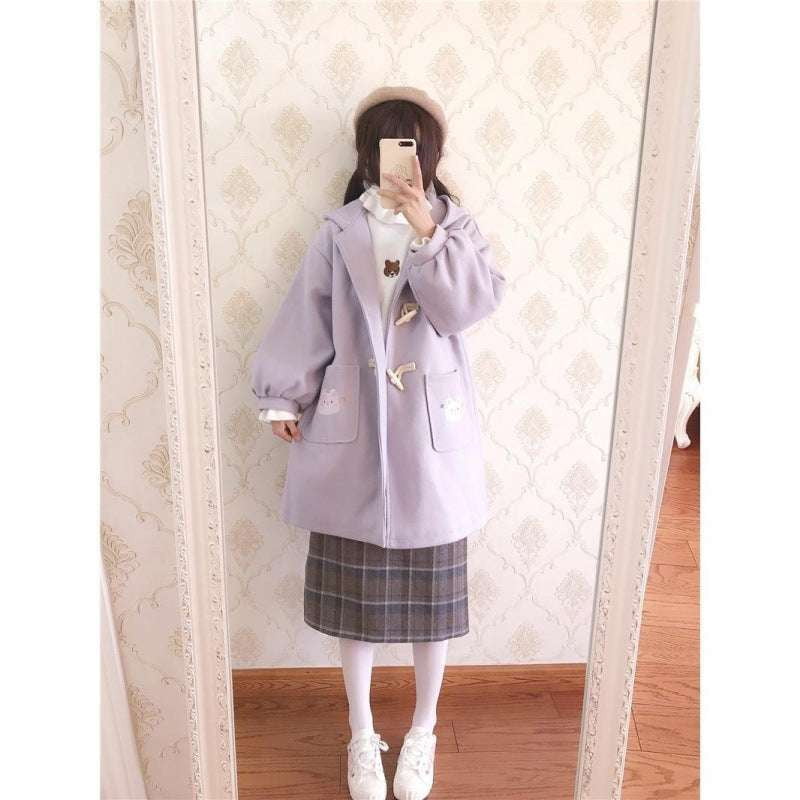 college style coat, female woolen coat, mid-length student coat - available at Sparq Mart