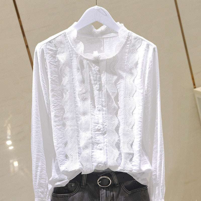 Asymmetrical Collar Silk Blouse, Long Sleeve Chic Top, Ruffled Chiffon Office Shirt - available at Sparq Mart