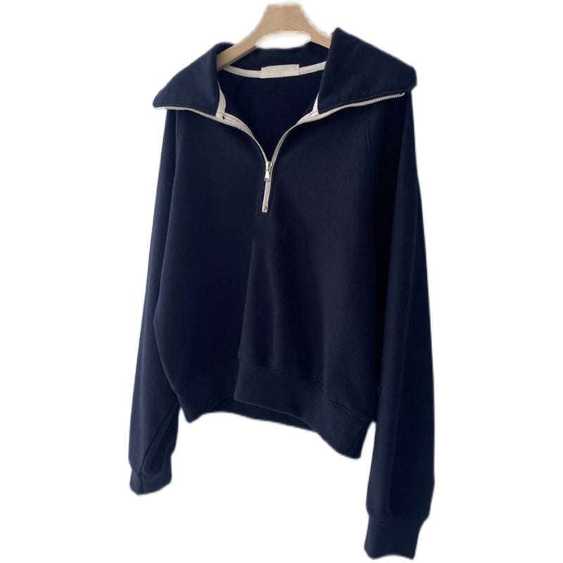 Zipper Lapel Sweater Women's Casual Knitwear Stylish Knit Sweater - available at Sparq Mart