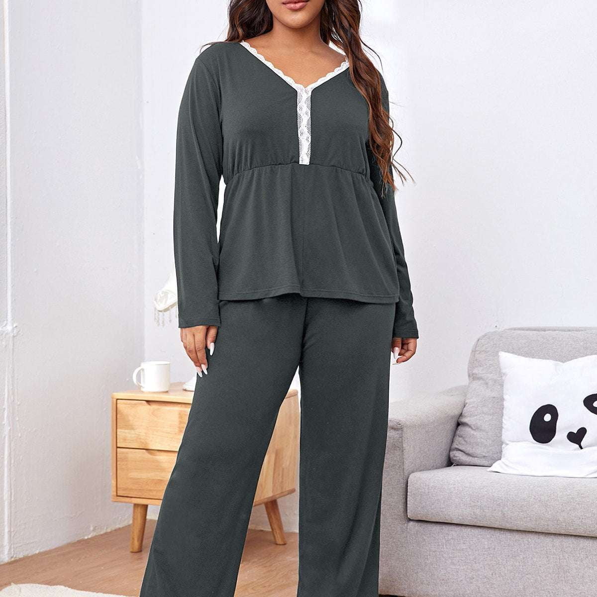 Cozy Sleepwear Set, Lace Trim Pajamas, Ladies Pajama Trousers - available at Sparq Mart