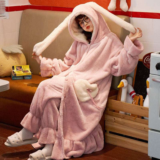 Coral Fleece Homewear, Fleece Hooded Nightgown, Long Ears Homewear - available at Sparq Mart