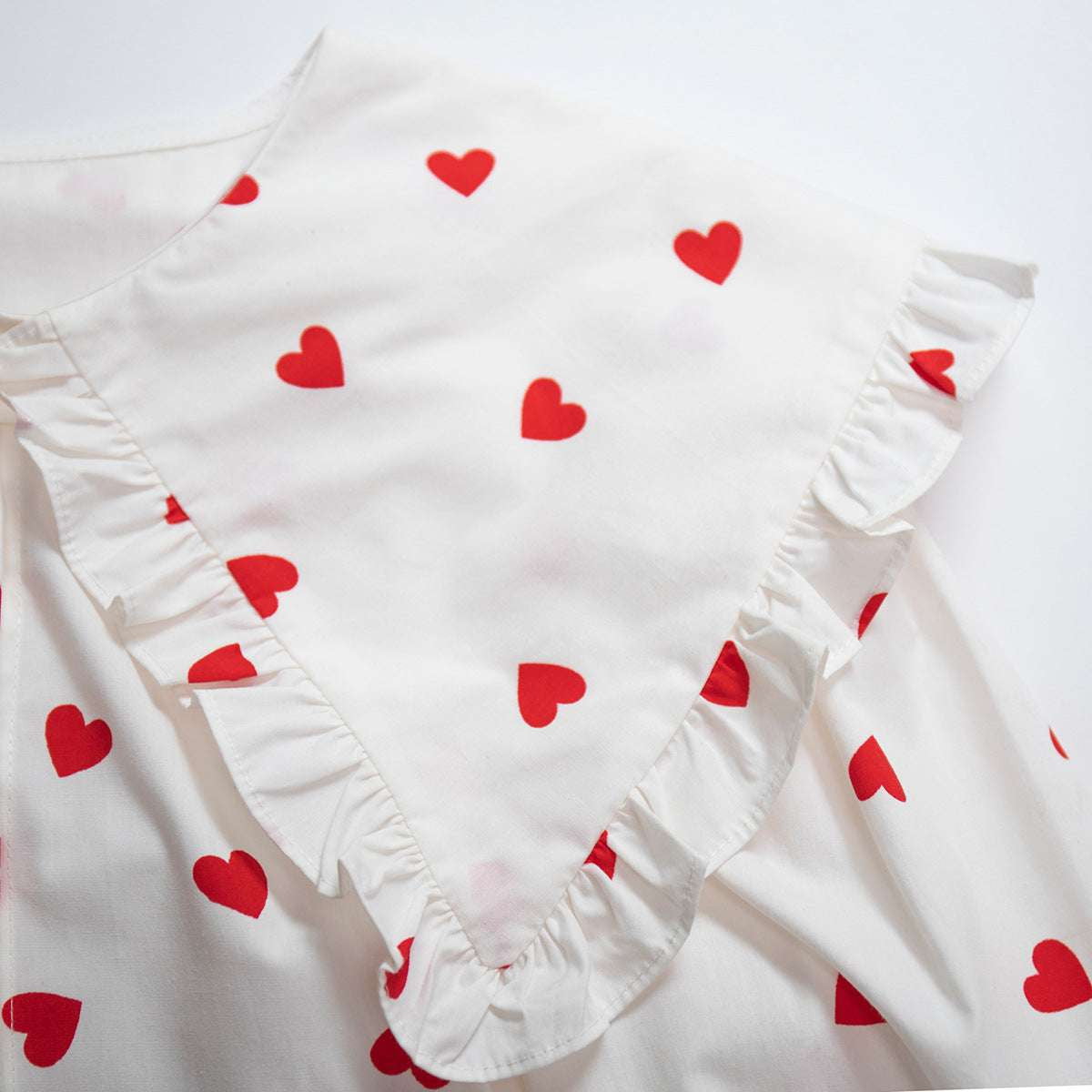 Casual Lantern Sleeve Shirt, Heart Print Cotton Top, Sweet Style Women's Top - available at Sparq Mart