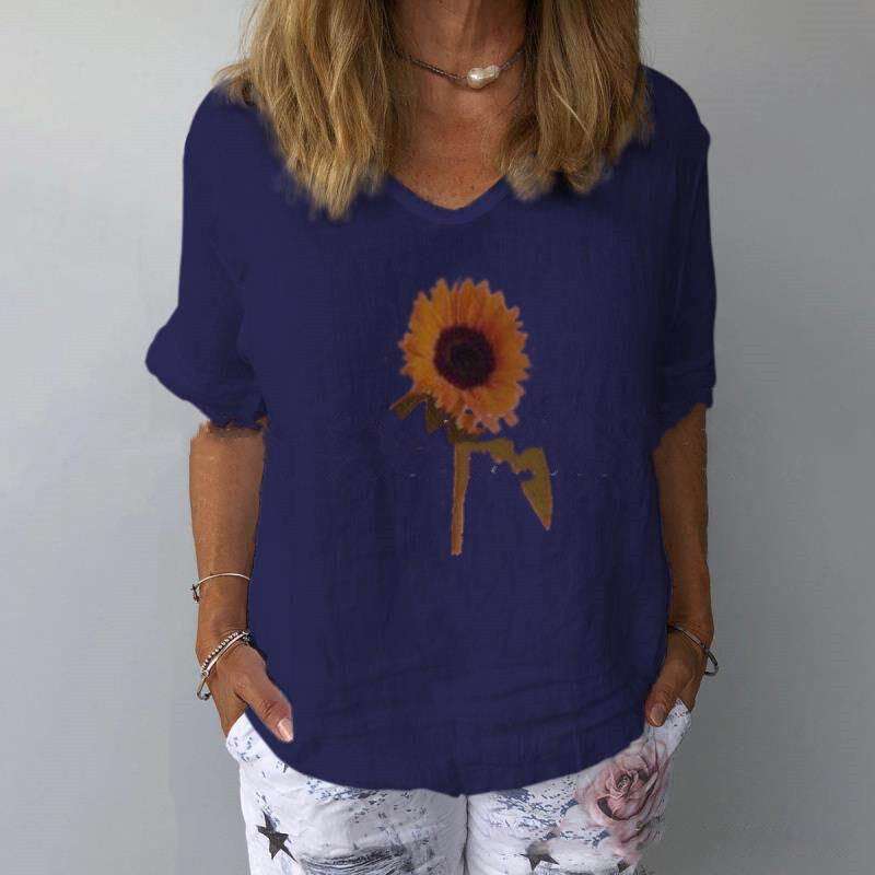 Cotton linen top, Loose fit top, Sunflower print top - available at Sparq Mart