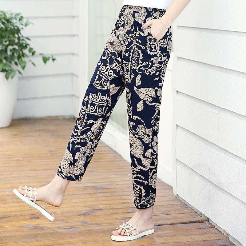 Cotton Thin Pants, Silk Floral Pants, Summer Lightweight Trousers - available at Sparq Mart