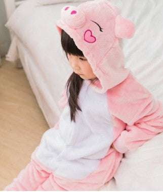 Cozy Flannel Sleepwear, Kids Cartoon Pajamas, Pink Animal Onesie - available at Sparq Mart