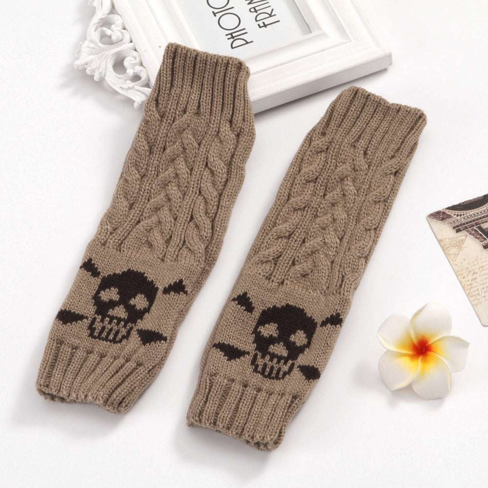 Skull Knit Gloves, Warm Short Gloves, Winter Wool Gloves - available at Sparq Mart