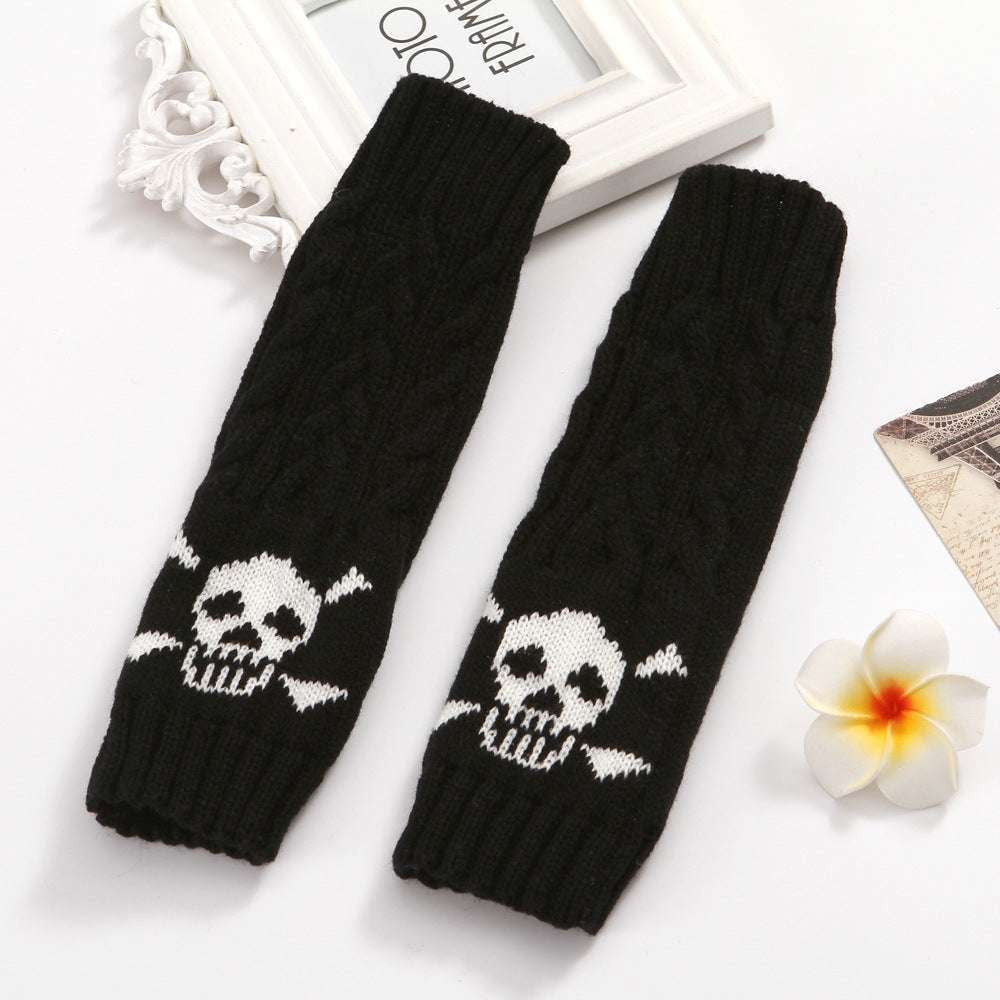 Skull Knit Gloves, Warm Short Gloves, Winter Wool Gloves - available at Sparq Mart