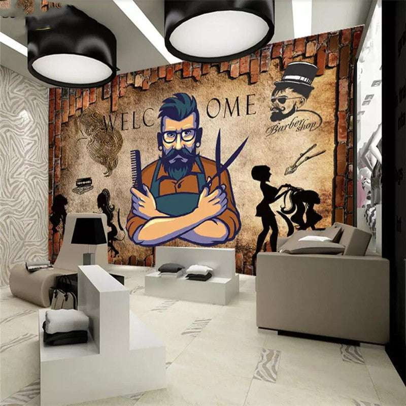 Barber Mural Wallpaper, Custom Salon Backdrop, Retro Salon Decor - available at Sparq Mart