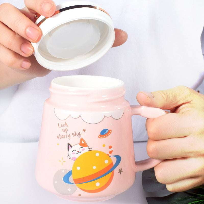 Cat Ceramic Mug, Large Capacity Mug, Lid Covered Mug - available at Sparq Mart