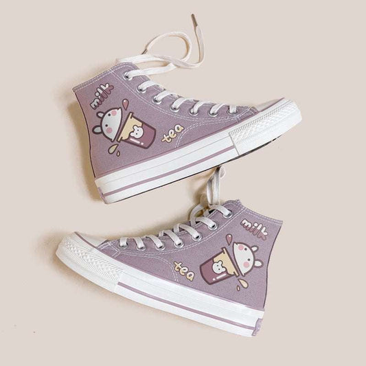 Korean Canvas Sneakers Cute Printed Shoes Women High-Top Footwear - available at Sparq Mart