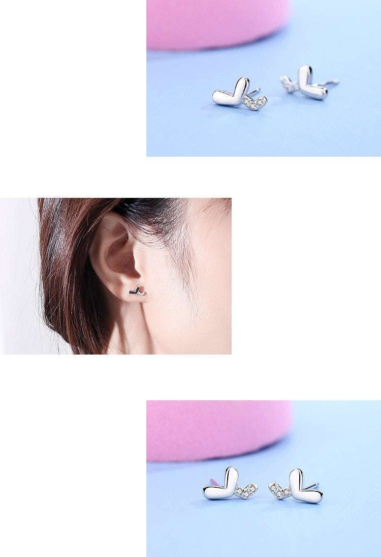 Diamond Heart Earrings, Heart Diamond Studs, Silver Stud Earrings - available at Sparq Mart