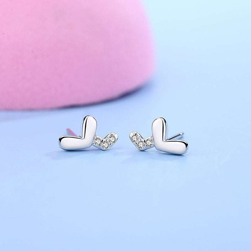 Diamond Heart Earrings, Heart Diamond Studs, Silver Stud Earrings - available at Sparq Mart