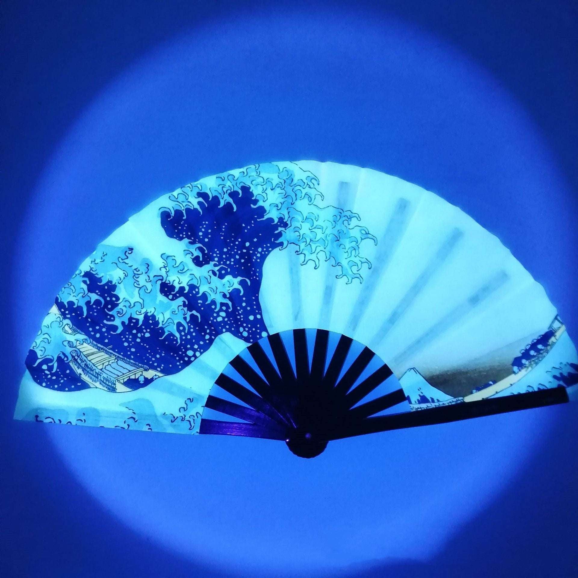 Bamboo Satin Fan, Elegant Party Accessory, UV Fluorescent Fan - available at Sparq Mart