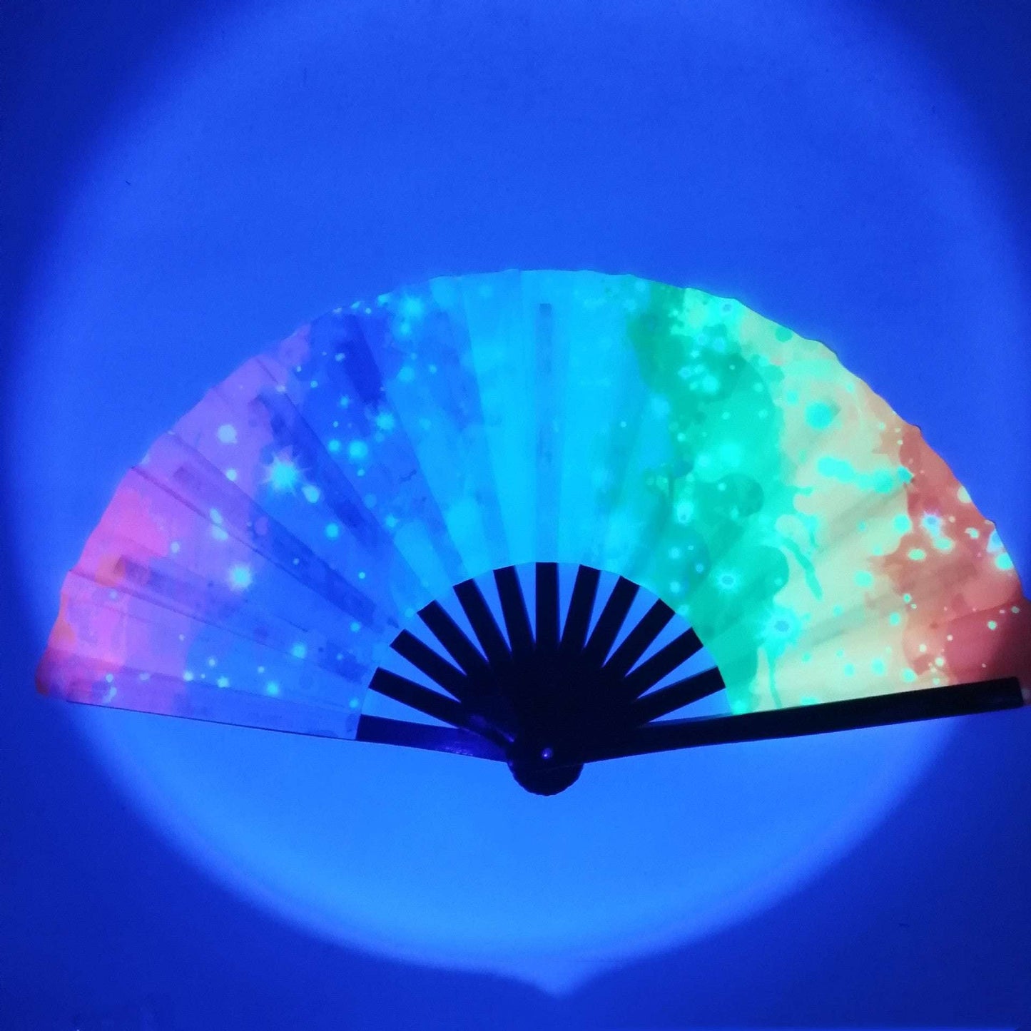 Bamboo Satin Fan, Elegant Party Accessory, UV Fluorescent Fan - available at Sparq Mart