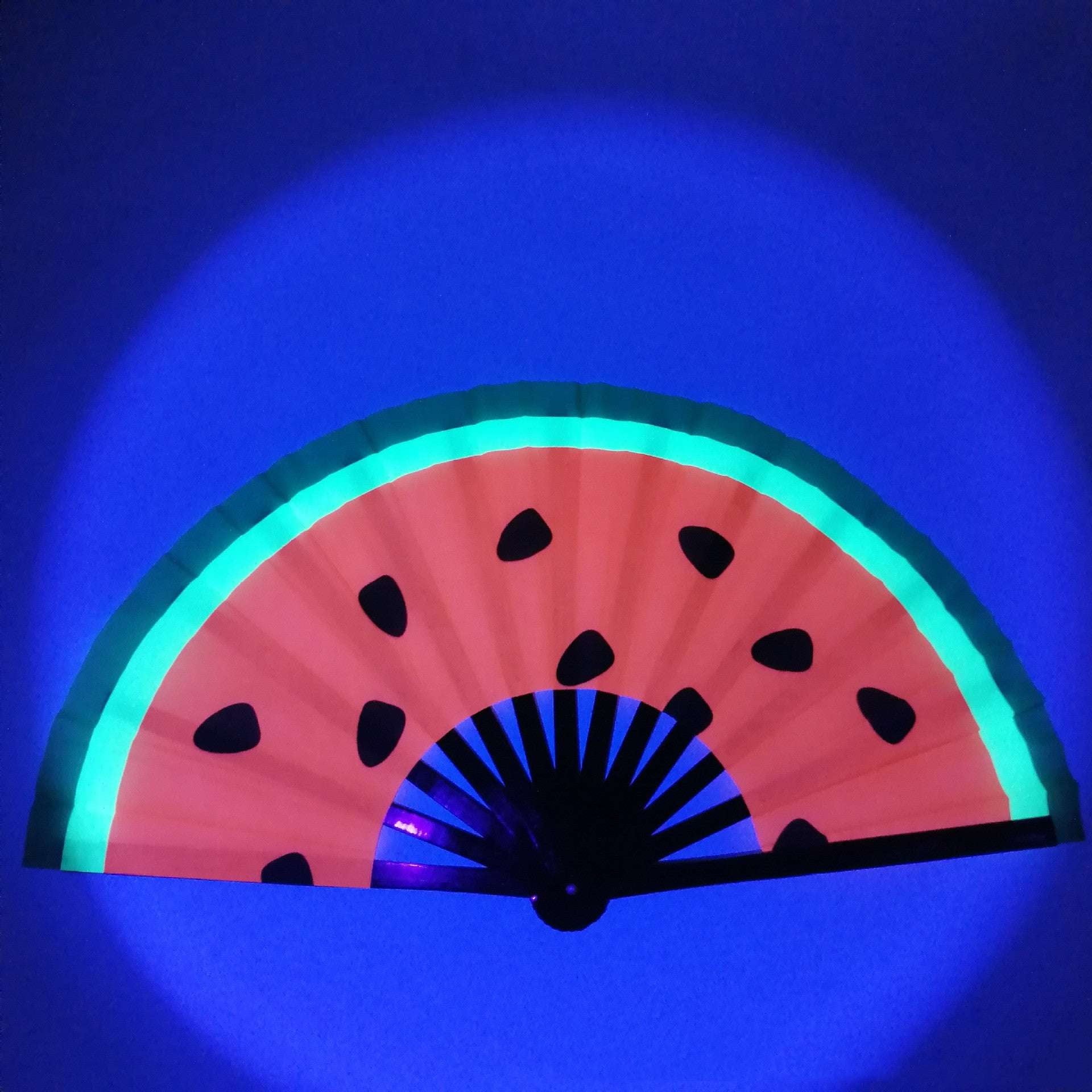 Bamboo Satin Fan, Elegant Party Accessory, UV Fluorescent Fan - available at Sparq Mart