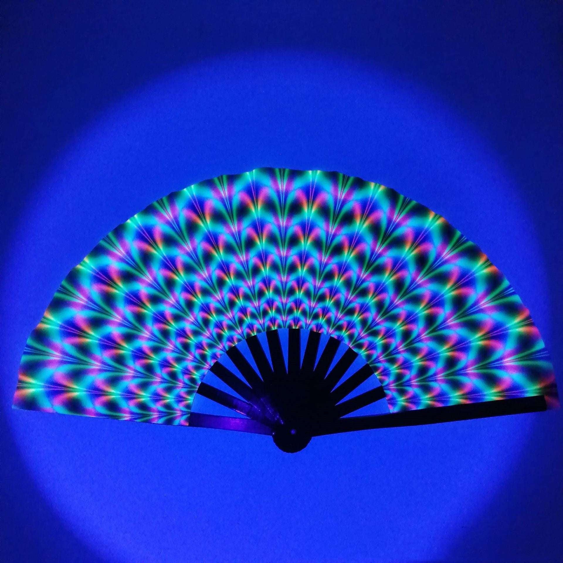 Bamboo Satin Fan, Elegant Party Accessory, UV Fluorescent Fan - available at Sparq Mart