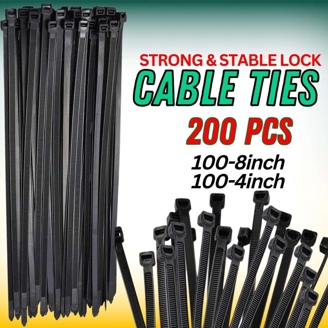 200 Pcs Bundle, Durable, Nylon Cable Zip Ties - available at Sparq Mart