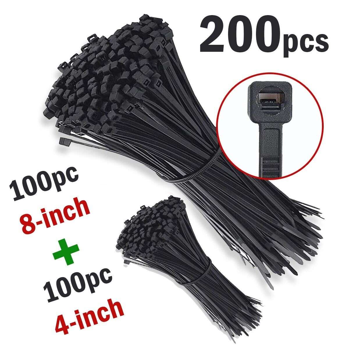 200 Pcs Bundle, Durable, Nylon Cable Zip Ties - available at Sparq Mart