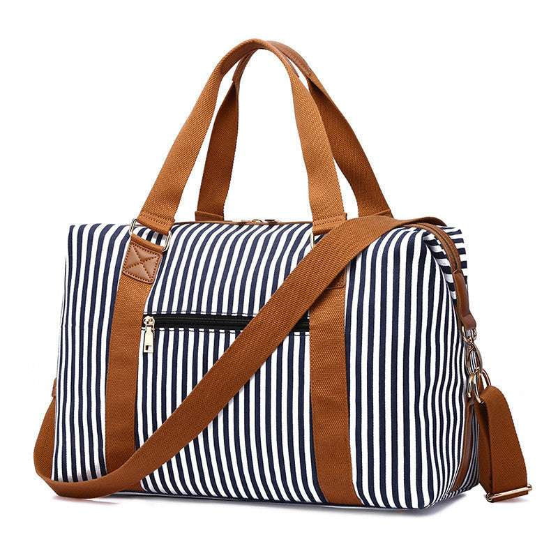 Canvas Travel Bag, Stripe Carry-On, Zipper Closure Tote - available at Sparq Mart