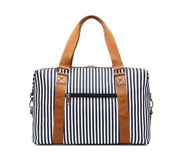 Canvas Travel Bag, Stripe Carry-On, Zipper Closure Tote - available at Sparq Mart