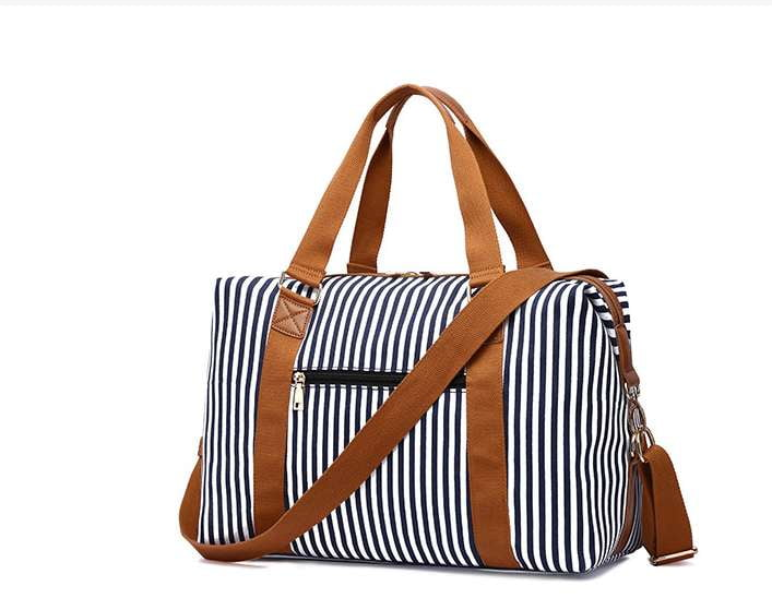 Canvas Travel Bag, Stripe Carry-On, Zipper Closure Tote - available at Sparq Mart