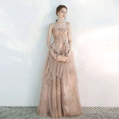 Bridesmaid Dinner Attire, Champagne Bridesmaid Dress, Evening Gown Elegance - available at Sparq Mart