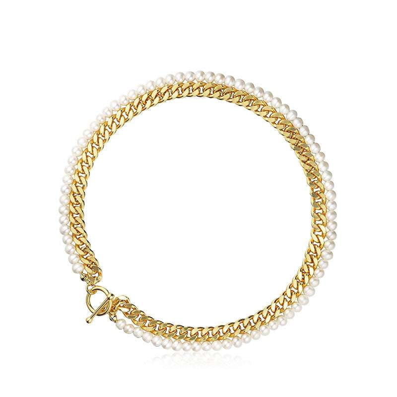 Cuban Link Chain Necklace, Freshwater Pearl Clavicle Chain, Gold Plating Pearl Necklace - available at Sparq Mart