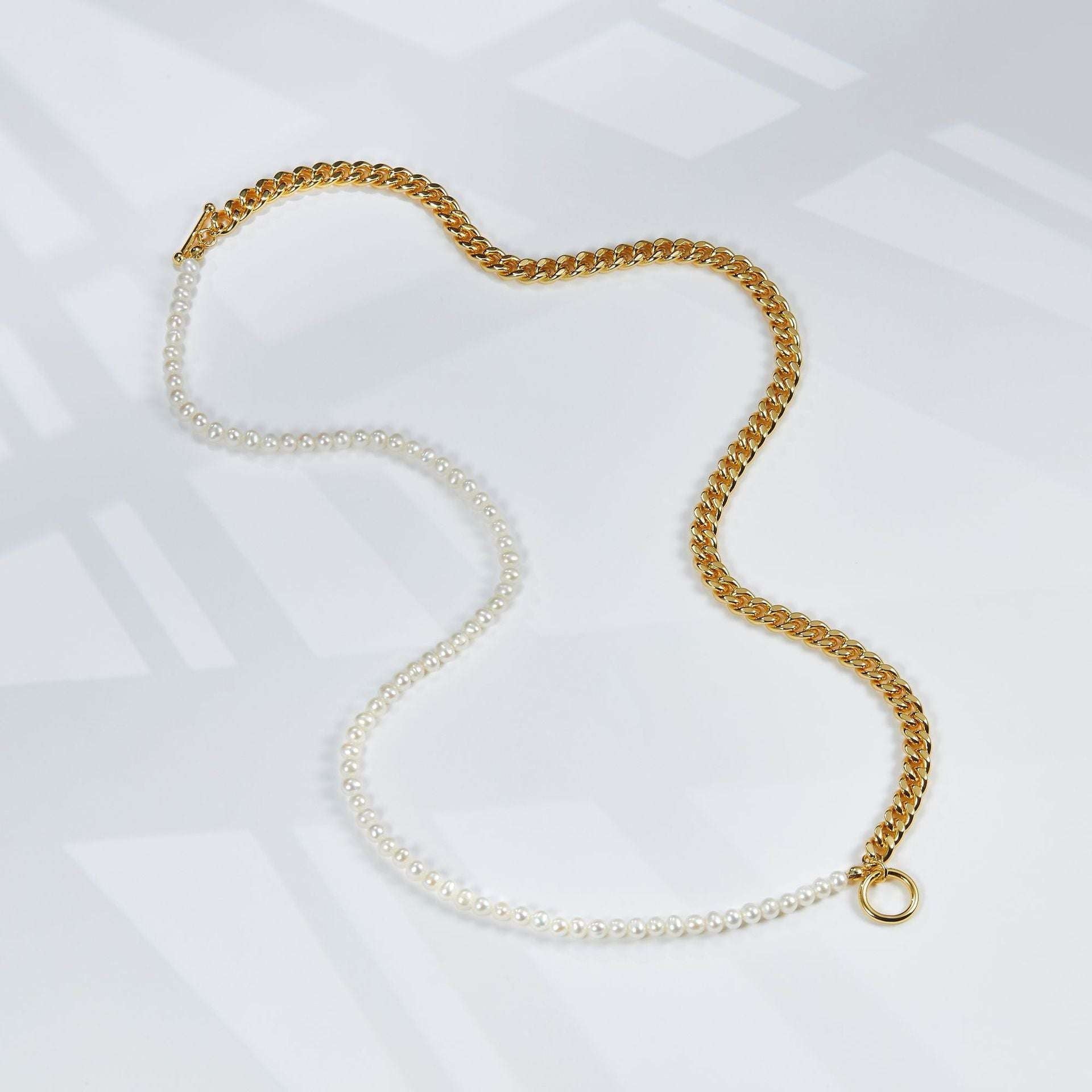 Cuban Link Chain Necklace, Freshwater Pearl Clavicle Chain, Gold Plating Pearl Necklace - available at Sparq Mart