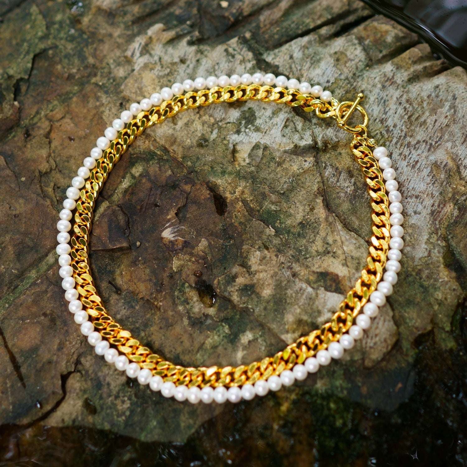 Cuban Link Chain Necklace, Freshwater Pearl Clavicle Chain, Gold Plating Pearl Necklace - available at Sparq Mart