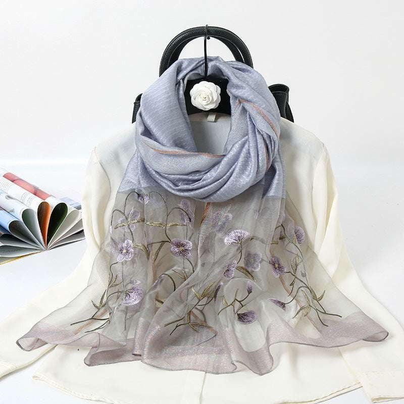 Elegant Ladies Shawl, Embroidered Cheongsam Shawl, Gold Silk Scarf - available at Sparq Mart