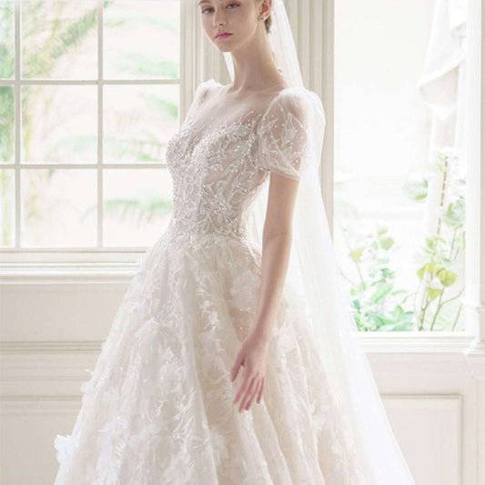 Korean Style Bridal, Mid-waist Bridal Dress, Organza Wedding Gown - available at Sparq Mart