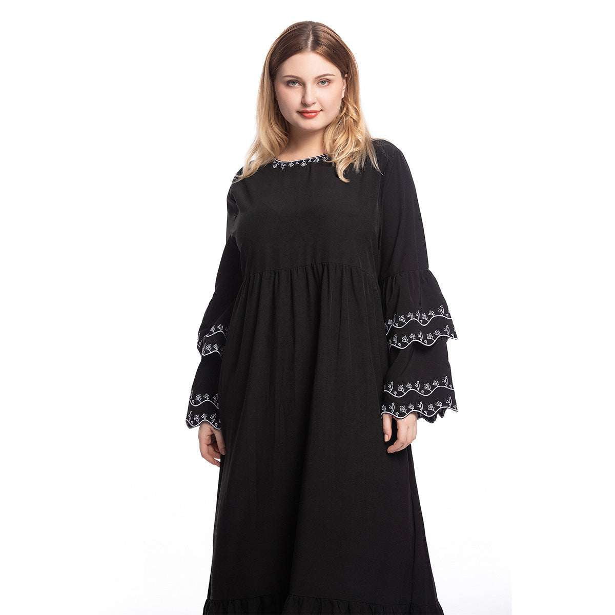 embroidered black dress, petal sleeve frock, urban leisurewear dress - available at Sparq Mart