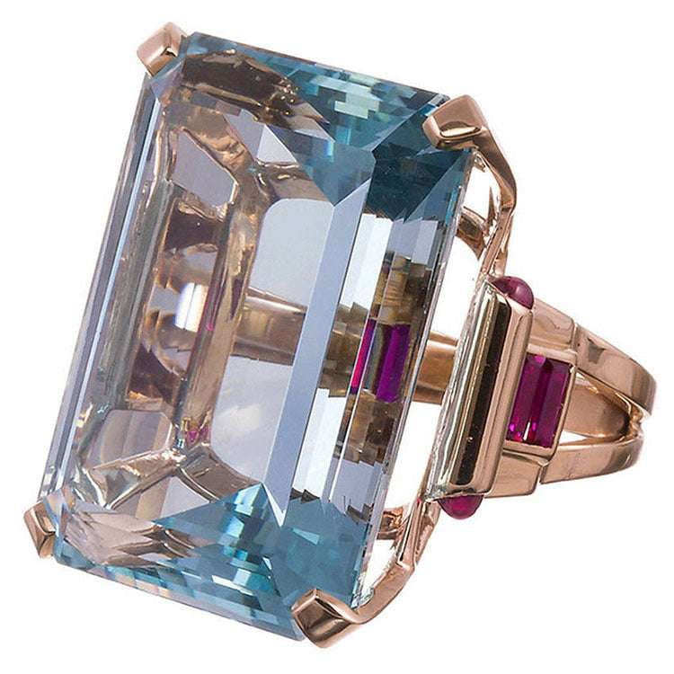 Elegant Band Ring, Light Blue Inlay, Rose Gold Jewelry - available at Sparq Mart