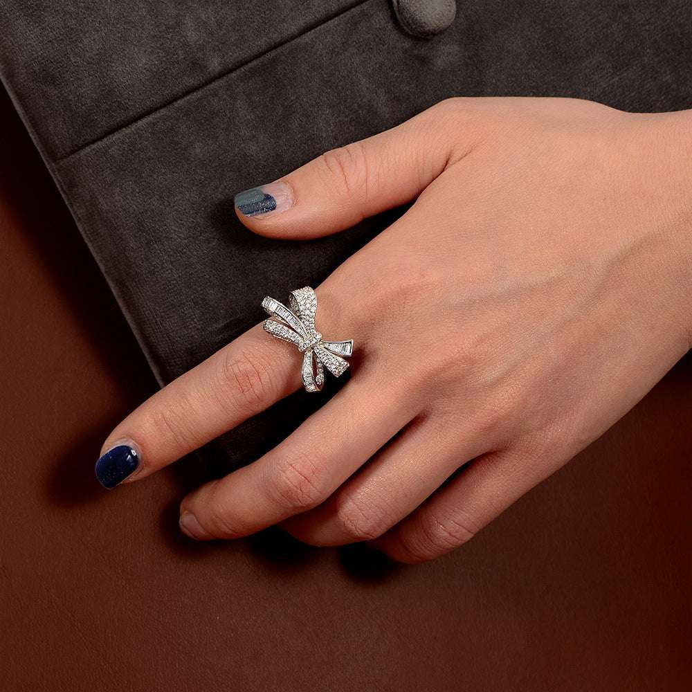 Dainty Ring Accessory, Elegant Bow Ring, Silver Hand Jewelry - available at Sparq Mart