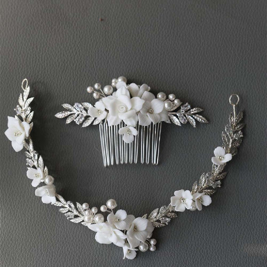 Ceramic Flower Hair Accessories, Elegant Hair Accessories, Silver Hair Accessories - available at Sparq Mart