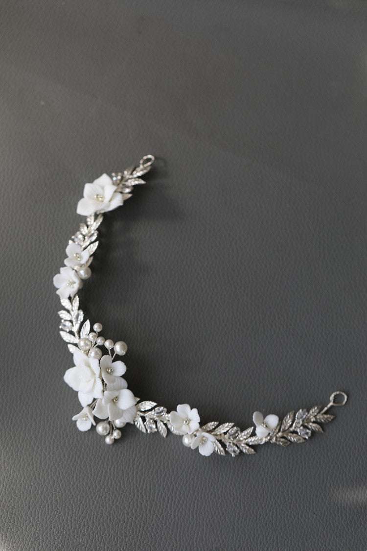 Ceramic Flower Hair Accessories, Elegant Hair Accessories, Silver Hair Accessories - available at Sparq Mart