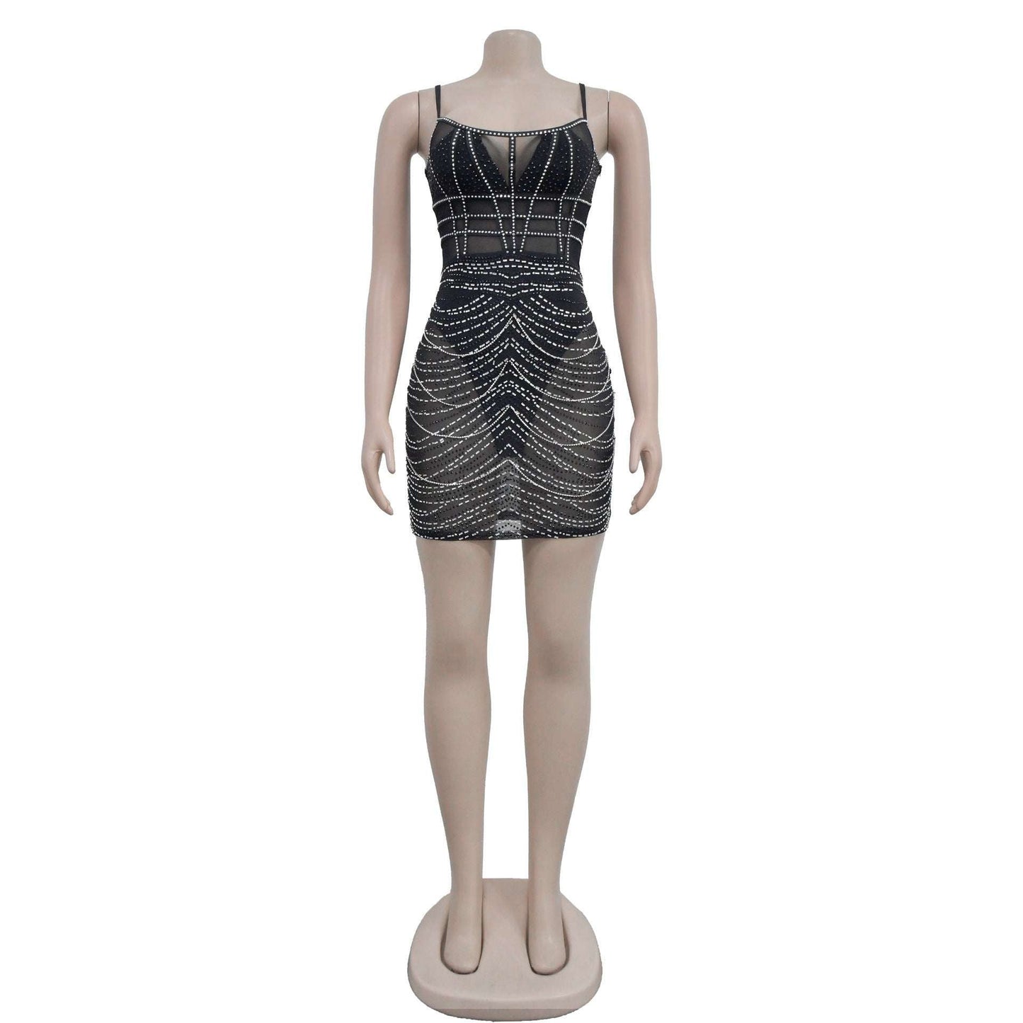 Italian Fabric Dress, Rhinestone Mesh Dress, Sleeveless Dress Elegance - available at Sparq Mart