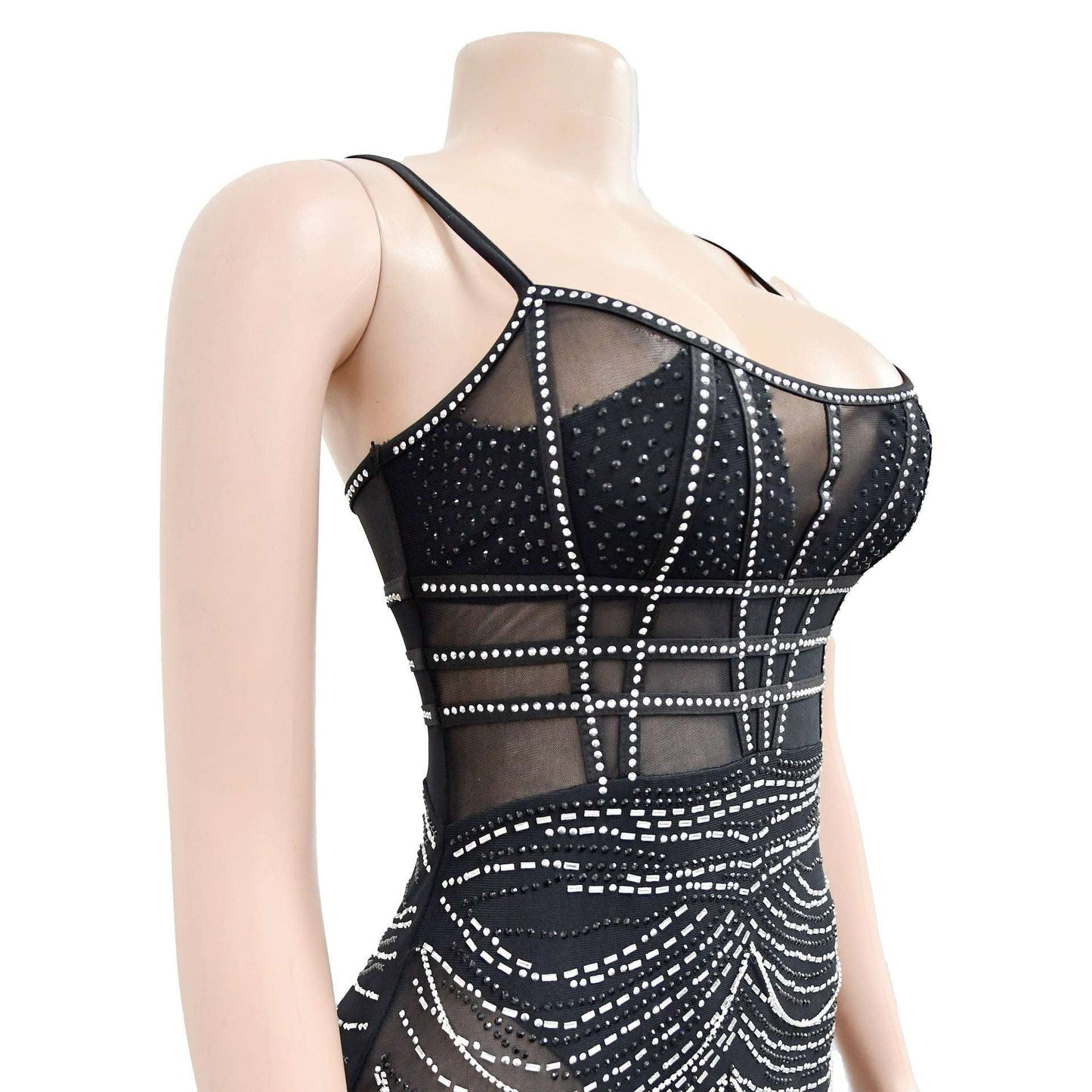 Italian Fabric Dress, Rhinestone Mesh Dress, Sleeveless Dress Elegance - available at Sparq Mart